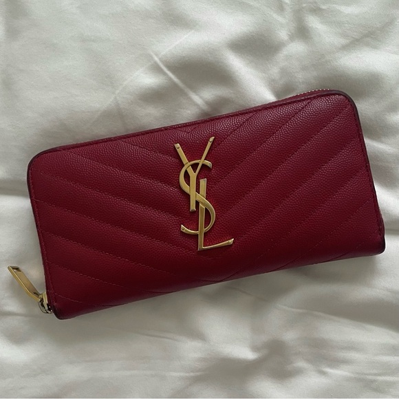 💯 Authentic YSL Chevron Pebble Leather Long Wallet - Picture 2 of 13